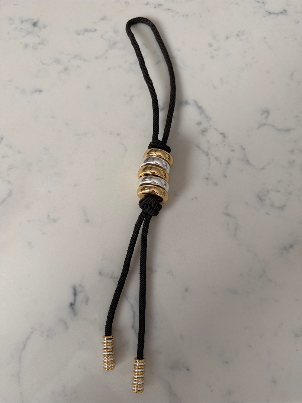 Madewell Black Cord Bracelet with Gold & Silver Accent Rings